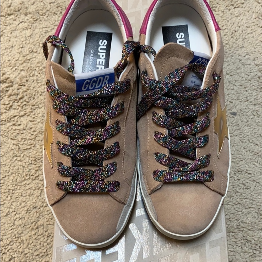 Golden goose superstar nude suede rainbow lace 6